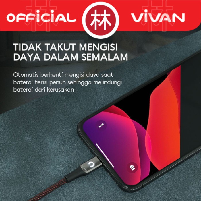 Vivan VZL100S Data Cable Lightning 3A Iphone Auto Smart Power Off With LED Light New VZL100