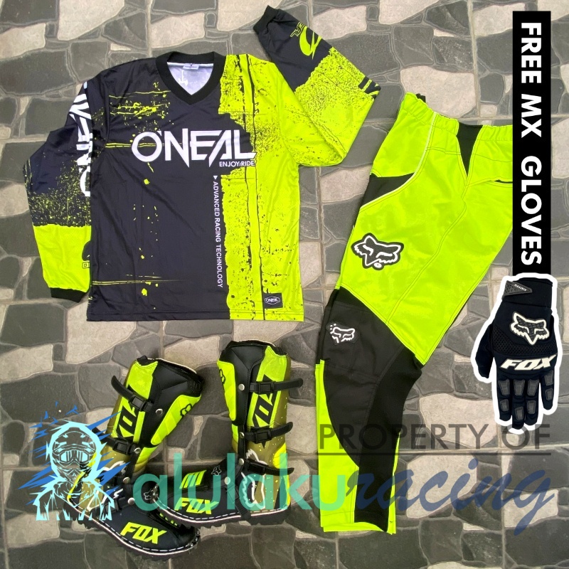 Jersey, Celana, Sarung Tangan &amp; Sepatu Fullprint with Protectors Fullset MX Trail Motocross - Paket Bundling ONCTFG070404-F41