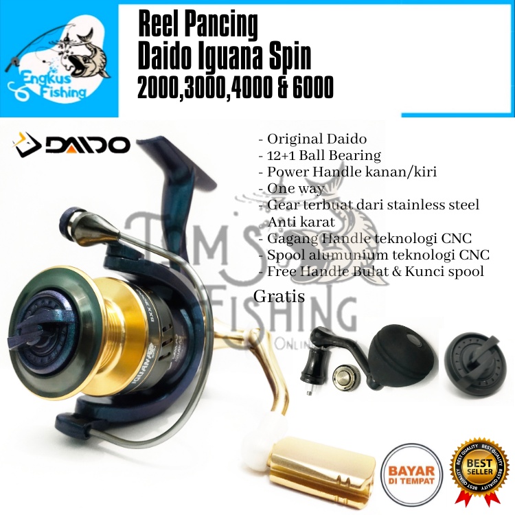 Reel Pancing Daido Iguana Spin 4000 &amp; 6000 (12+1Bearing) Banyak Bonus Murah - Engkus Fishing