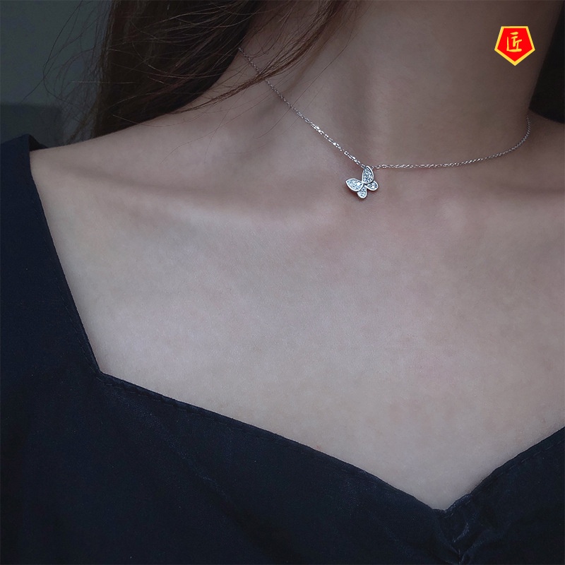 [Ready Stock]Korean Style Butterfly 925 Silver Necklace Women's Simple Niche Personality