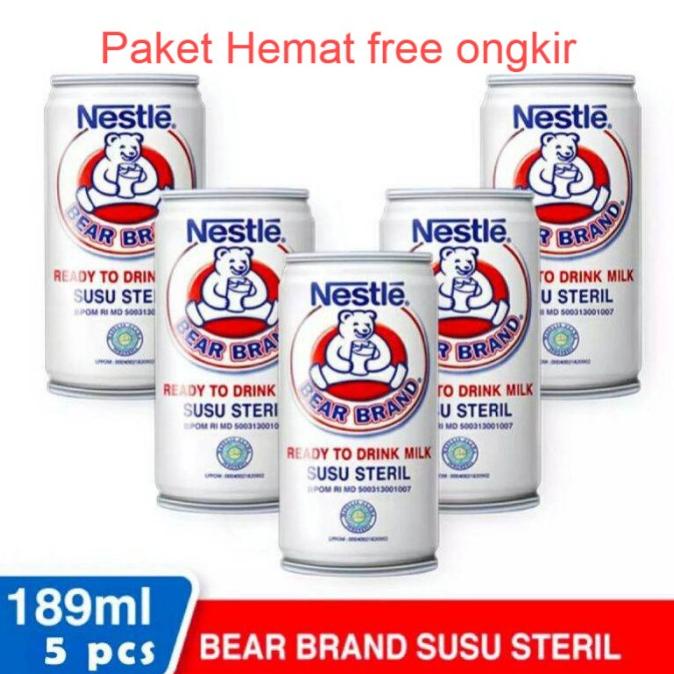 

[COD] Bear Brand Susu Steril Paket Hemat 5pcs @189ml Free Ongkir Halal [COD]