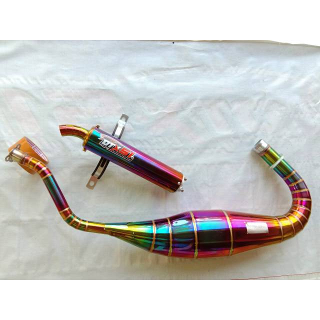 Knalpot racing rainbow kobra pelangi twotone kawasaki ninja r rr ss 150 2tak dtx51 pelangi knalpot