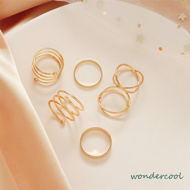 6 Pcs/set In Korea Cincin Gaya Punk Geometris Cincin Indah Pesta Pernikahan Wanita Fashion Perhiasan-Won