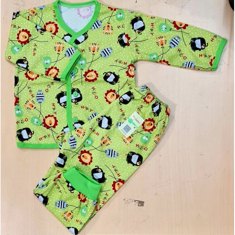 3 PCS SETELAN MUBEBI PANJANG KANCING DEPAN  SIZE M-L  (6-12m)  piyama naju tidur..