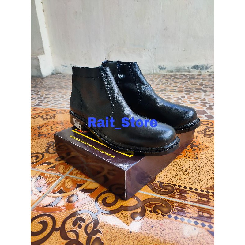 Sepatu PDH AR Resleting Exclusive Hitam Dop Dove 100% Kulit Asli Original TNI POLRI Satpam Security