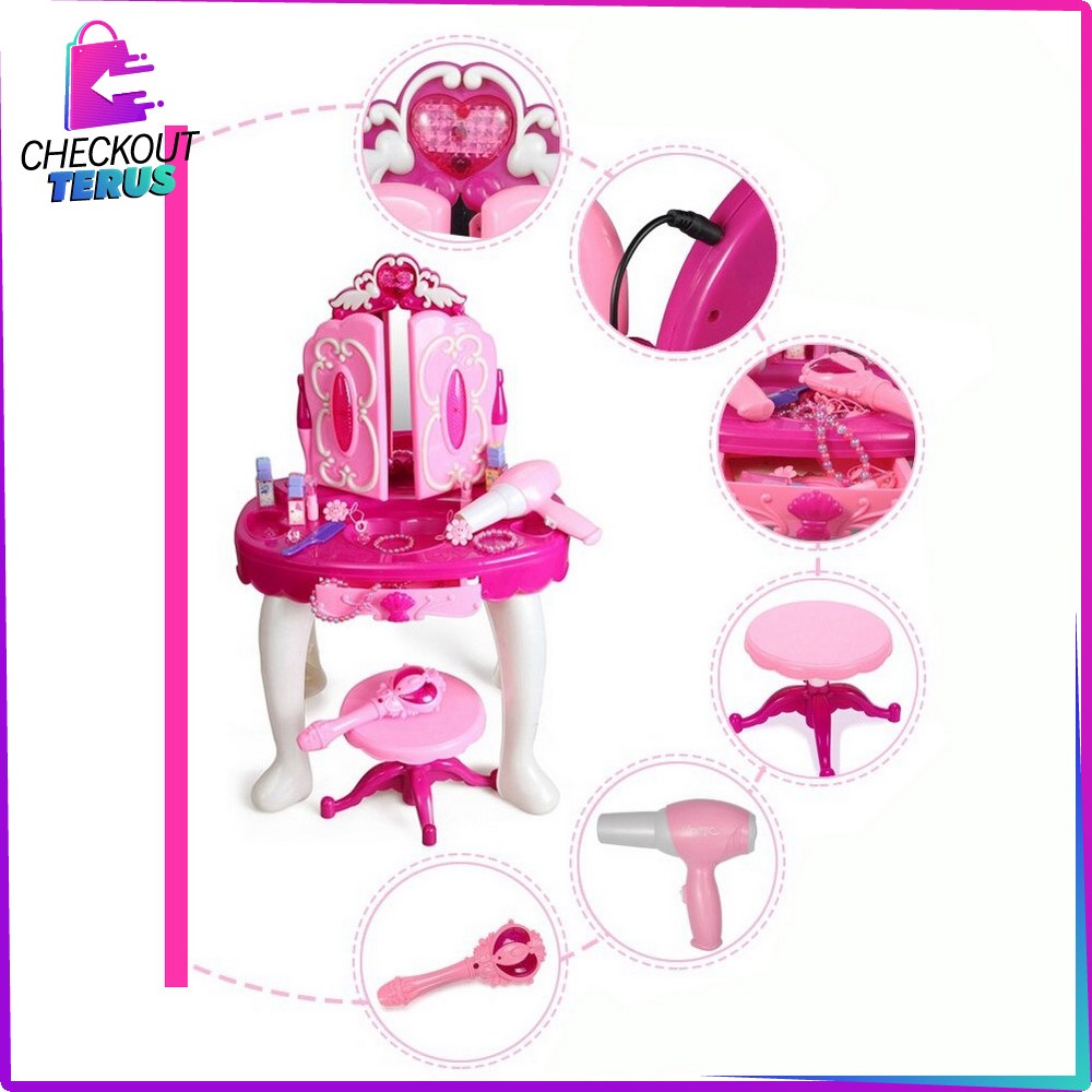 CT M32 M33 Mainan Meja Rias Anak Perempuan Tempat Make Up Music Cermin dan Kursi dengan Remote Karakter Princess Anak
