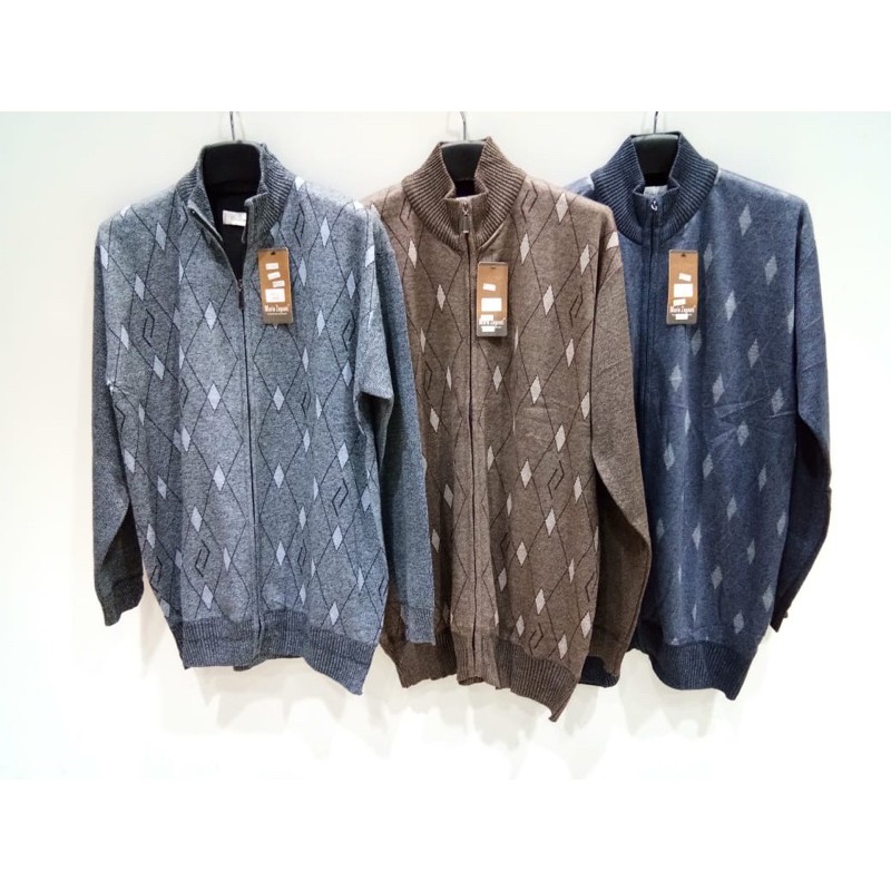 Mario Zegnoti - BIG SIZE Sweater Rajut Bapak Resleting Krah Pria Import #B22