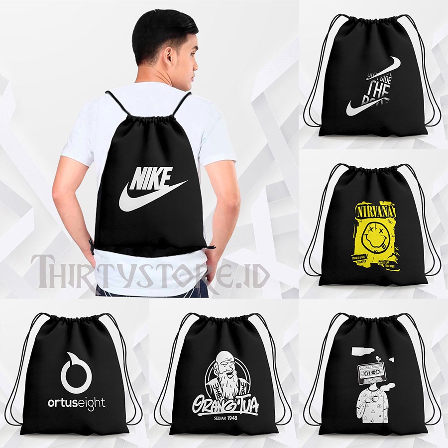 Tas Serut String Bag Drawstring Gymsack Olahraga Gym Travel Basket Renang Lari Futsal Pria Wanita Bts