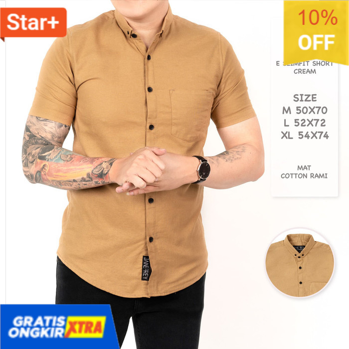 kemeja pria coklat cream polos lengan pendek / baju kemeja cowok SALE HOT