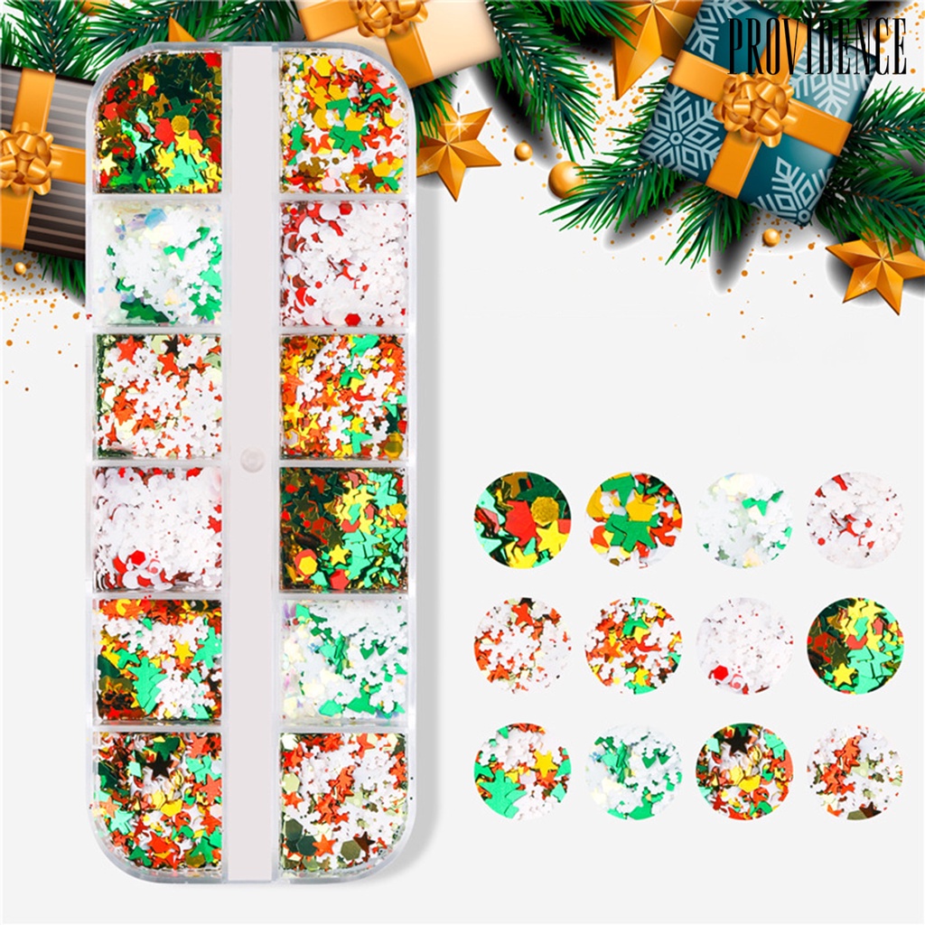 Providence 12 Sekat / Kotak Stiker Sequin Mini Tema Natal Untuk Dekorasi Nail Art / Manicure