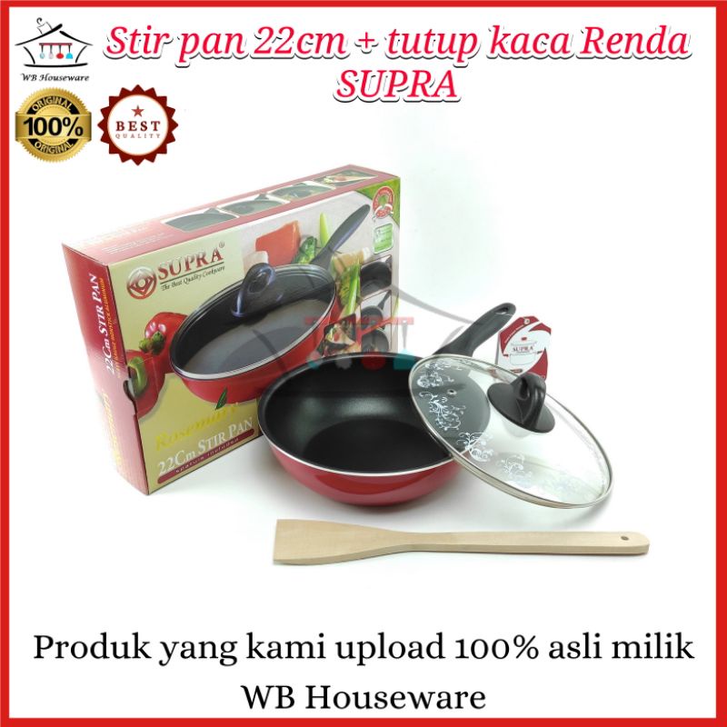 panci set anti lengket teflon 22cm / stir pan + tutup kaca renda SUPRA