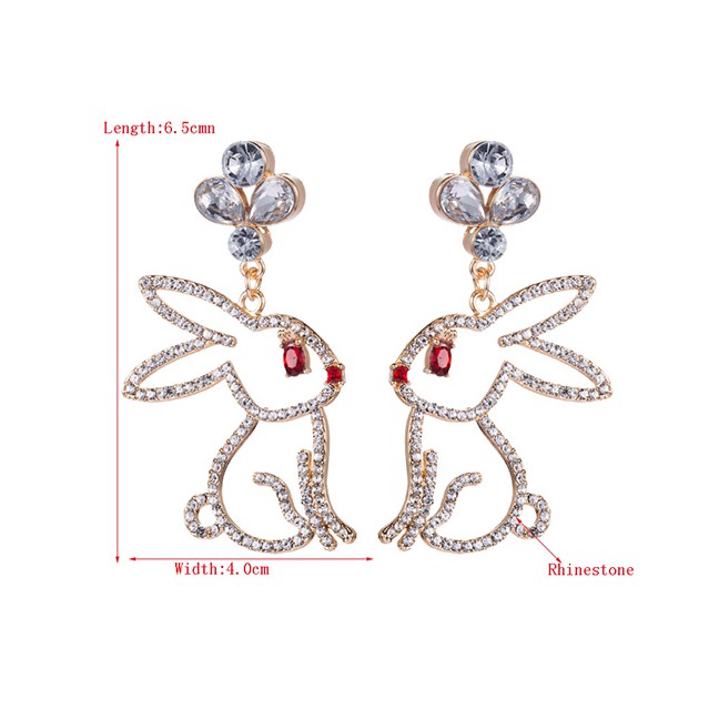 LRC Anting Tusuk Fashion White Alloy Studded Hollow Rabbit Earrings D43968