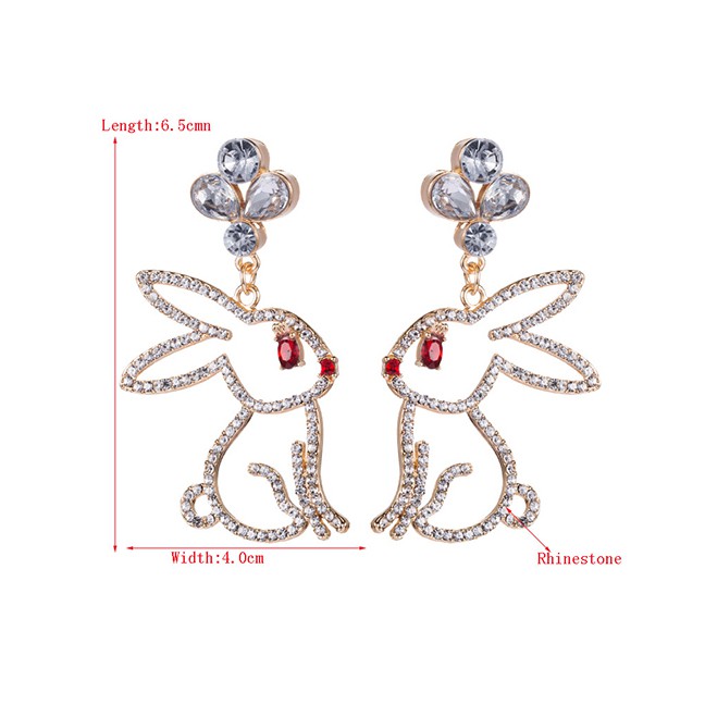 LRC Anting Tusuk Fashion White Alloy Studded Hollow Rabbit Earrings D43968