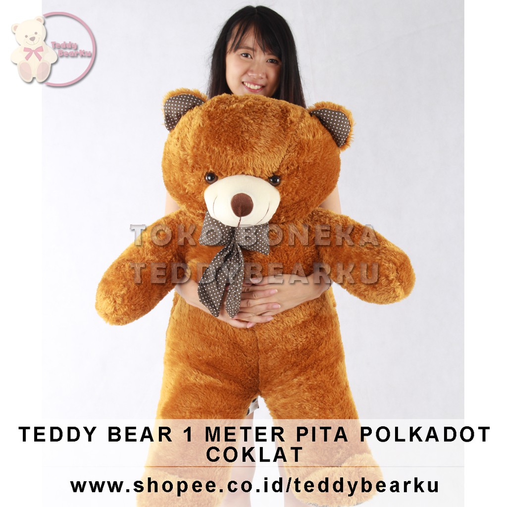 Boneka Teddy Bear Jumbo 1 Meter Pita Polkadot COKLAT