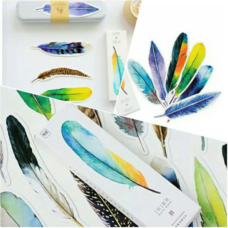 

Penanda buku desain bulu warna-warni lucu