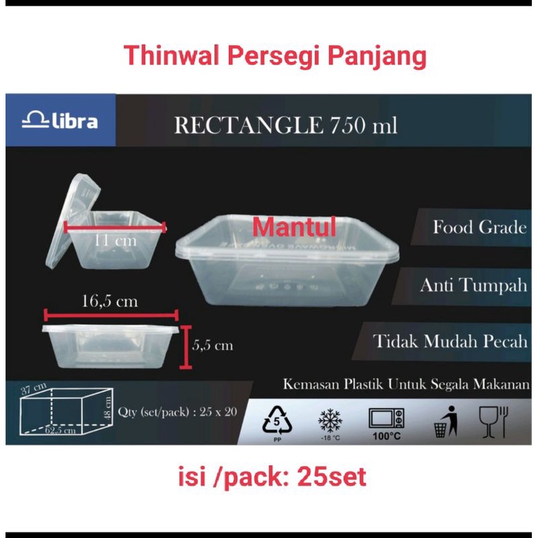 isi 25set Thinwal 750ml Persegi Panjang / Food Container / Kotak makan nasi