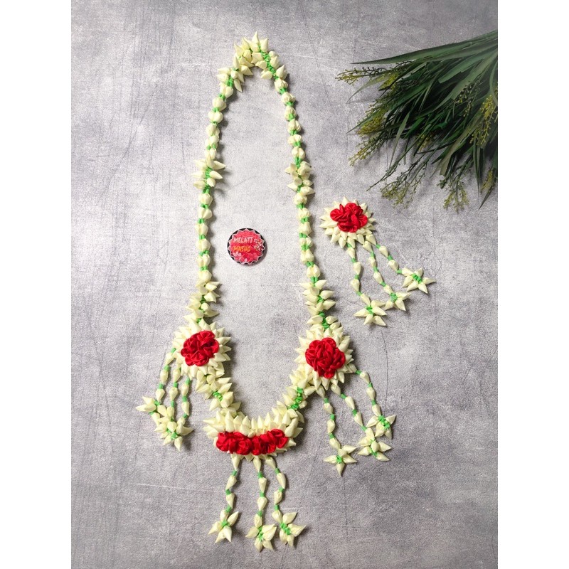 MELATI IMITASI KALUNG DAN BROS PECI ADAT BANJAR MELATI SINTETIS MELATI PALSU KALUNG COWOK PENGANTIN