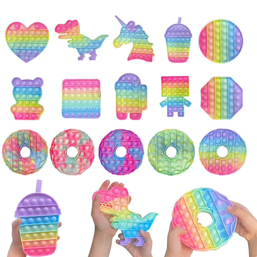 【TK】Tiktok Foxmind Push Pop It Bubble Fidget Toy Kids Sensorial Colorful Unicorn Rainbow Donuts Dinosaur Toys