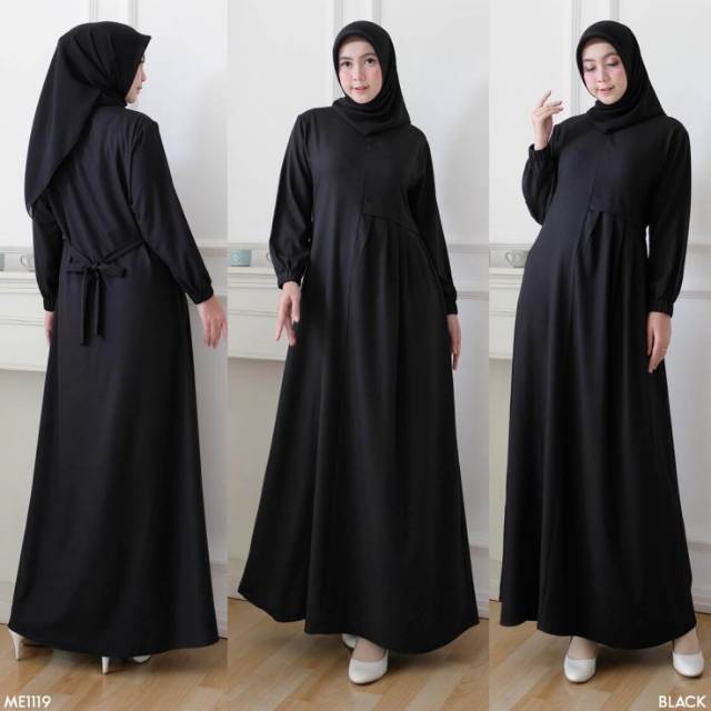 GAMIS BLACK WHITE MECCA FIT TO L Gamis Diamond Polos Original Sesuai Gambar