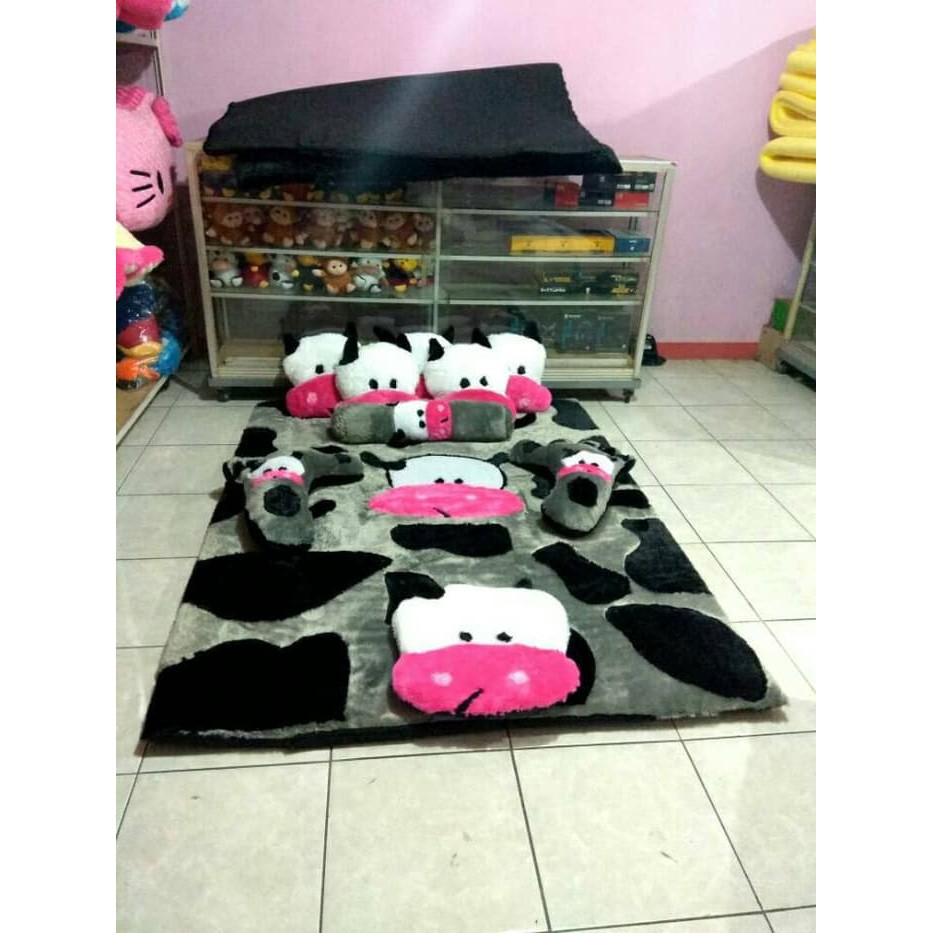 Fullset Karpet Karakter Bulu Rasfur Motif Sapi