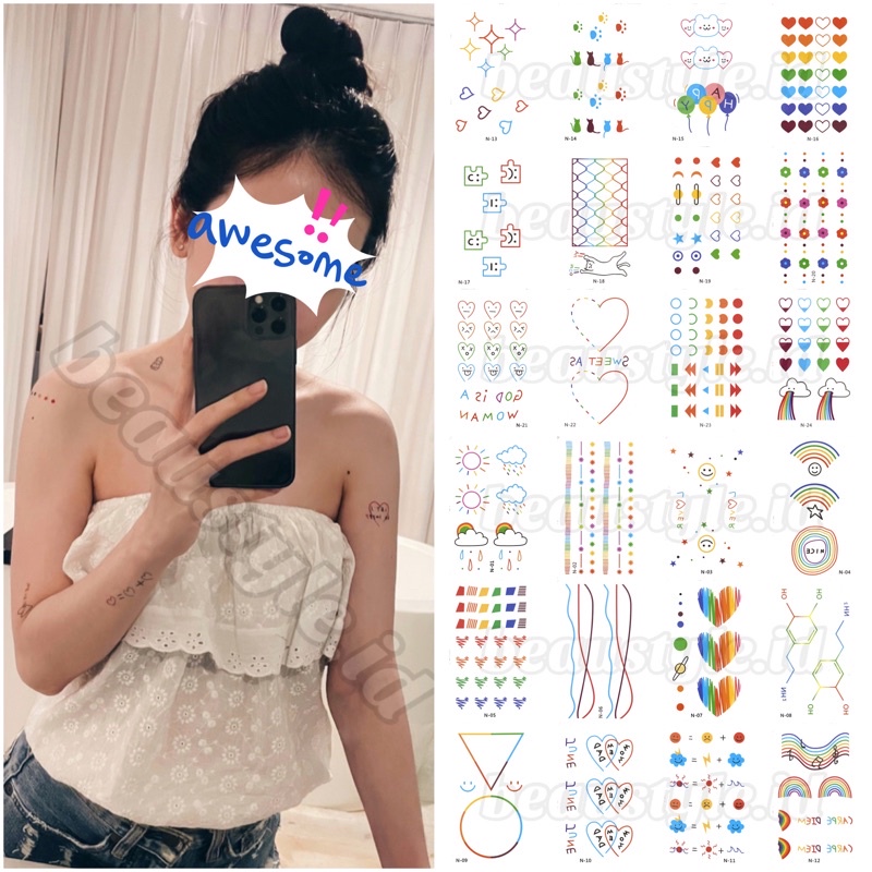 [N2M]Korea Colorful Cute Tattoo Temporary Waterproof Sticker Tato Tempel Hyuna Sementara Warna Lucu 