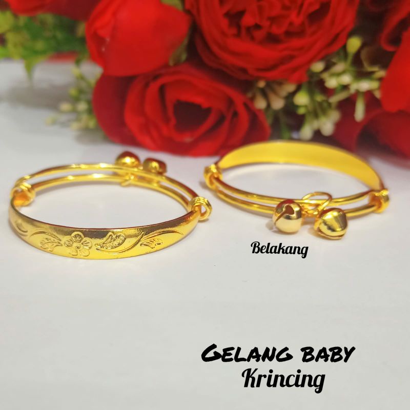 Gelang krincing Baby Desain ukir logam emas Hongkong 24k anti karat