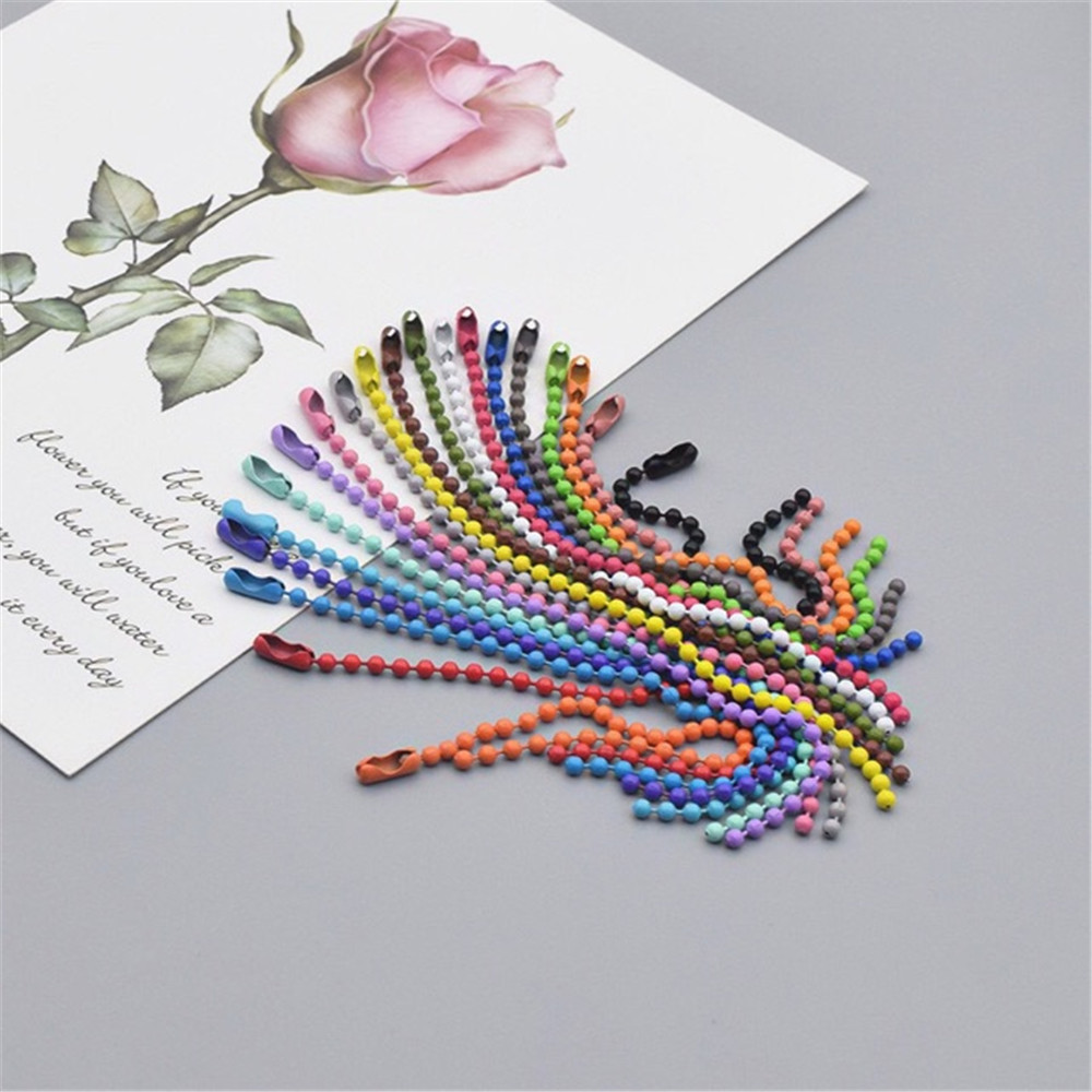 10pcs Rantai Manik-Manik Bola Warna-Warni Ukuran 2.4mm Panjang 12cm Untuk Gantungan Kunci Diy