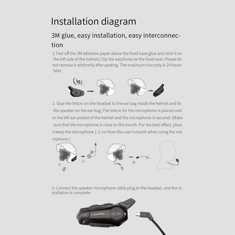 INTERCOM E1 BLUETOOTH HEADSET HELMET E1 BT 5.0 SUPPROT 2 PAIRING RIDERS FM RADIO FAST CHARGING HIFI MEGA BASS ORIGINAL-4