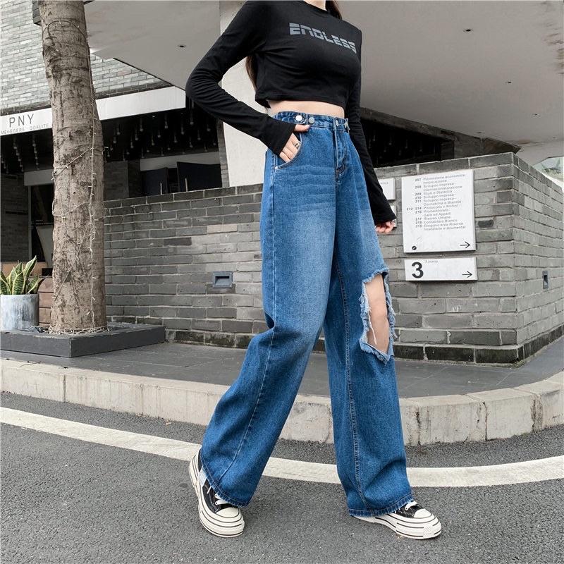 JEANS IMPORT HIGHWAIST RIPPED HW CULLOTE KULOT BAGGY WANITA CEWEK CELANA PANTS MX847