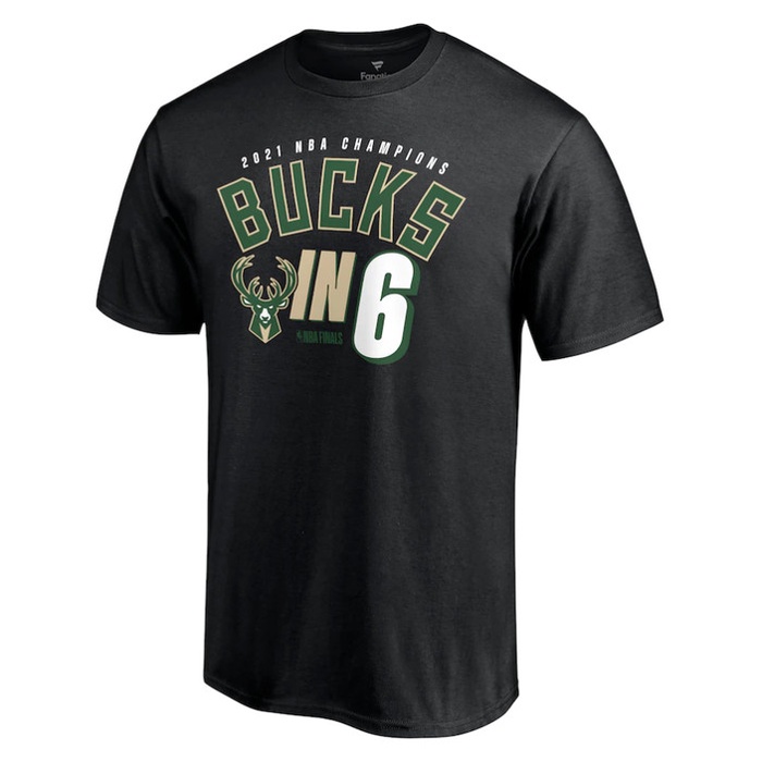 T-Shirt Kaos Basket  Pria distro NBA Milwaukee Bucks 2021 NBA Champions Bucks In 6