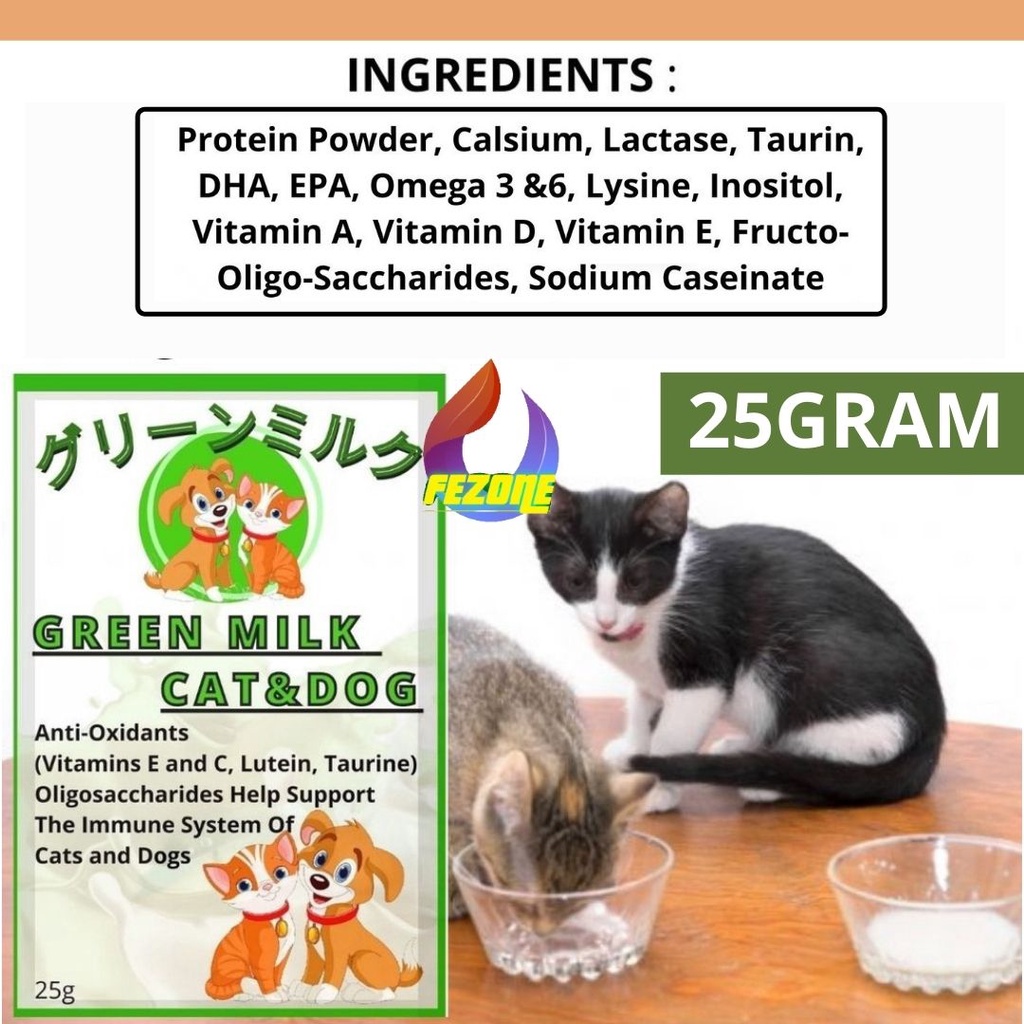 SUSU KUCING ANJING SACHET GREEN MILK SUSU KITTEN ANAK KUCING ANAK ANJING DAN ADULT 25GRAM CAT GROWTH MEMPERCEPAT PERTUMBUHAN HEWAN PELIHARAAN FEZONE