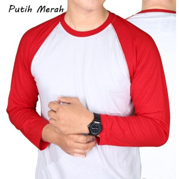 Kaos Polos Raglan - Kaos Raglan Lengan Pendek | Kaos Raglan Merah Putih | BISA CUSTOM SABLON