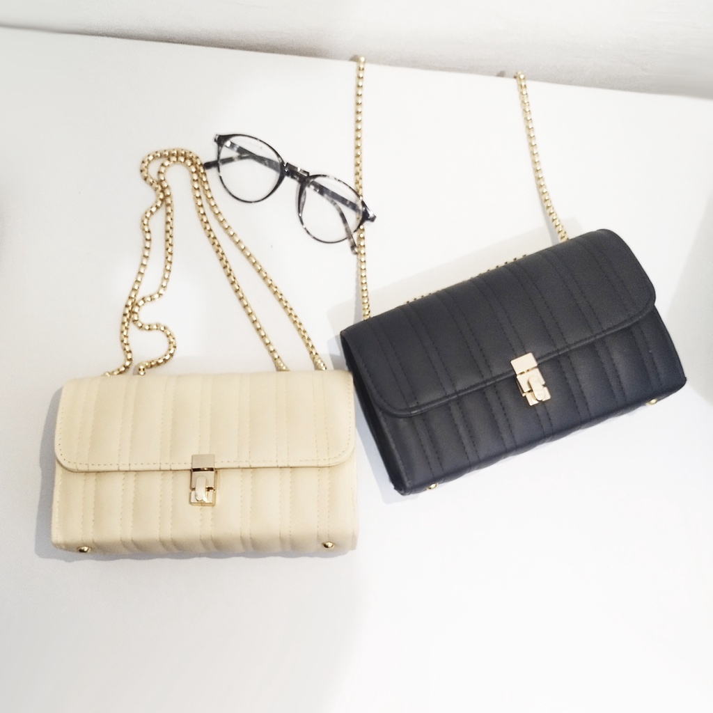 Tas selempang wanita tali rantai shoulder bag korea slempang cewek tas pesta kulit sintetis slingbag polos