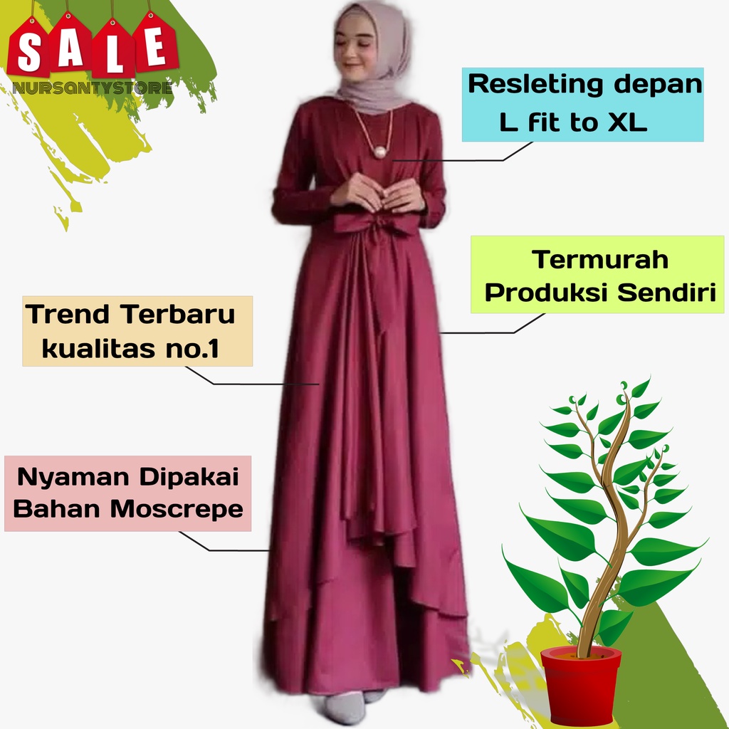 Gamis long dress dres drees abaya baju jubah syari gaun pakaian polos kancing depan muslim muslimah 