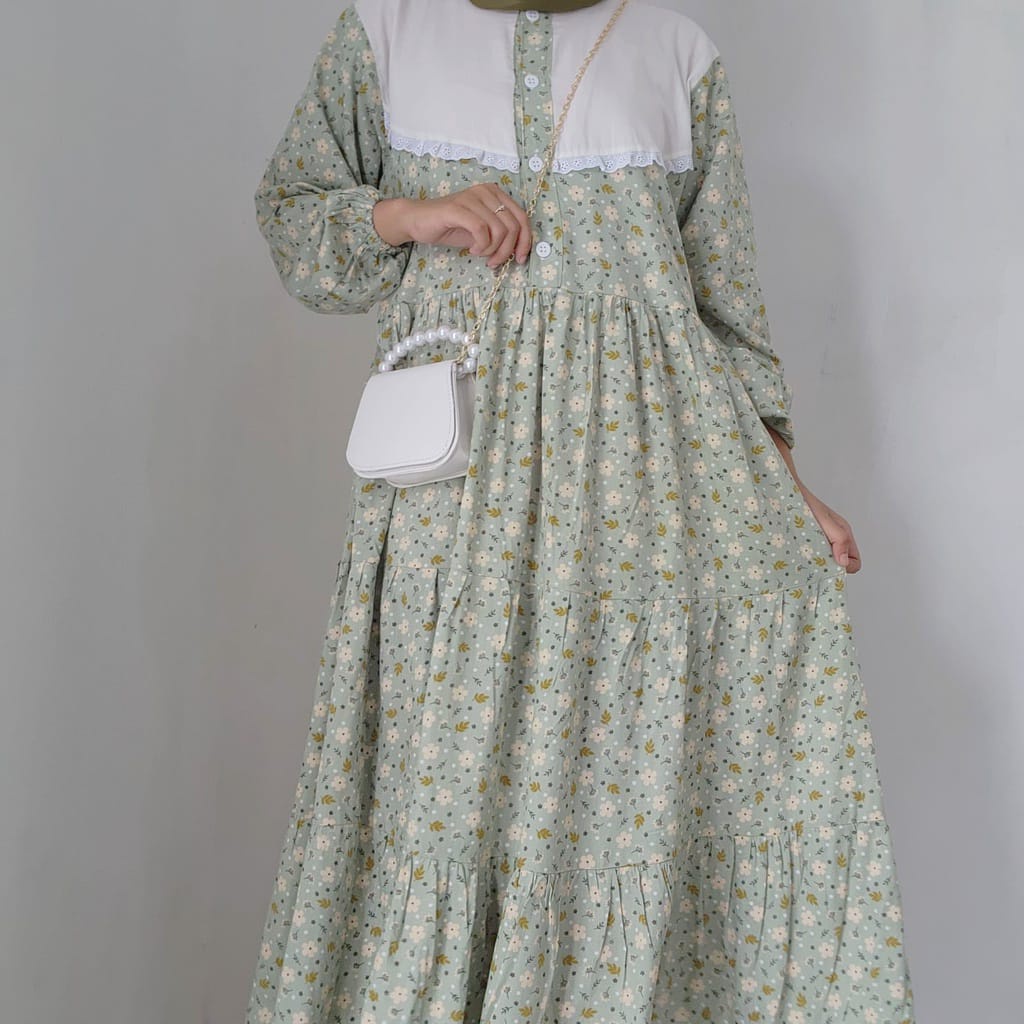 TSK - Rachel Midi Dress Busui Friendly // Gamis Wanita Terbaru Kekinian Murah // Fashion Muslim // Bahan Katun Rayon