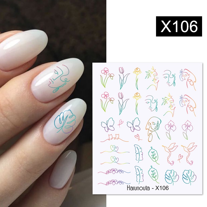 1 Lembar Stiker Kuku Motif Bunga / Daun / Hati / Tulisan Warna-Warni Untuk Manicure / Nail Art