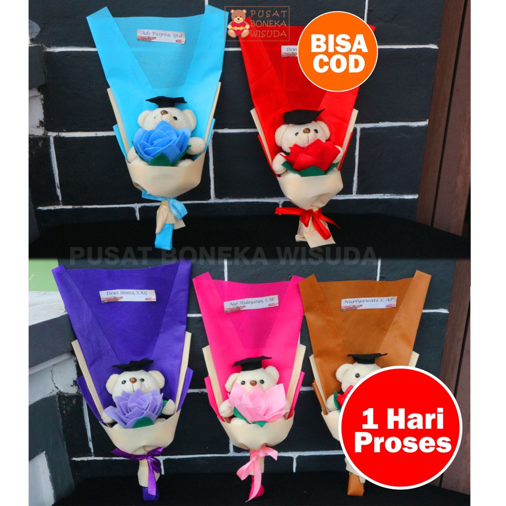 Buket boneka wisuda hadiah bucket kain flanel kado graduation bunga palsu anniversary pacar ultah