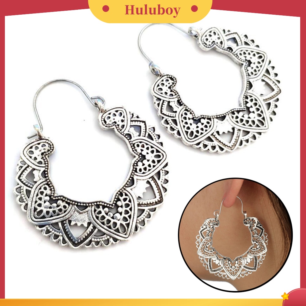 Hu Hu Hu Hu Hu Alat Bantu Pasang Kacamata♡ Anting Hoop Juntai Desain Bunga Mandala Hollow Out Gaya Gypsy Tribal Untuk Wanita