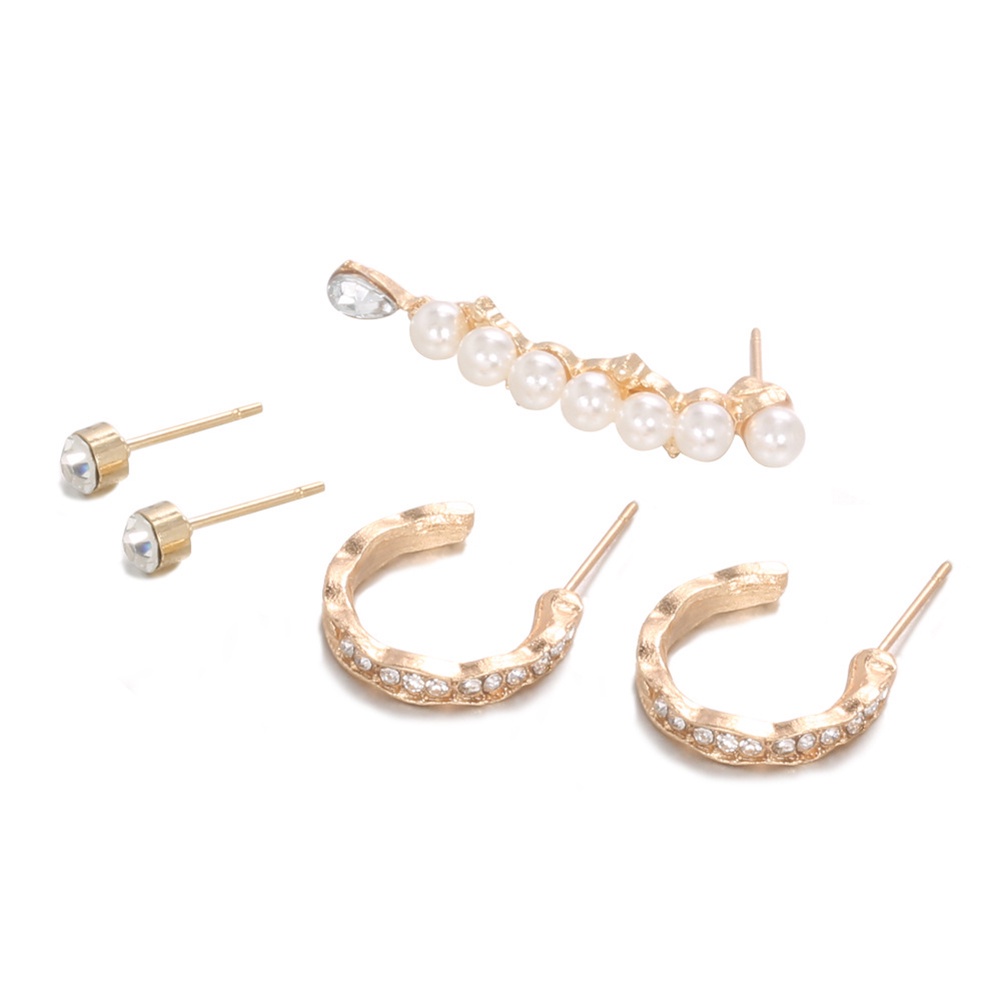 5 Pcs Anting Stud Geometris Aksen Mutiara Berlian Imitasi Untuk Wanita