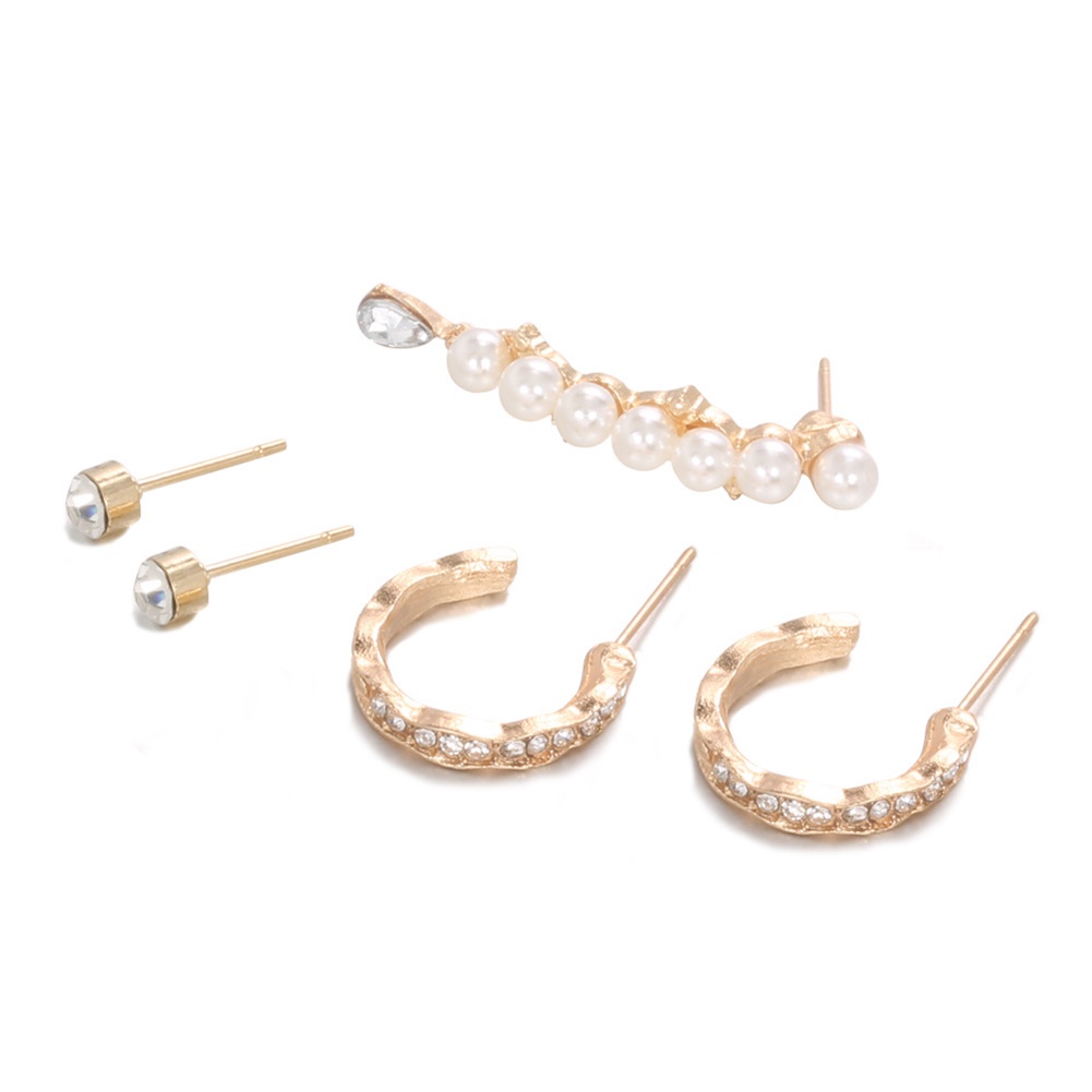 5 Pcs Anting Stud Geometris Aksen Mutiara Berlian Imitasi Untuk Wanita