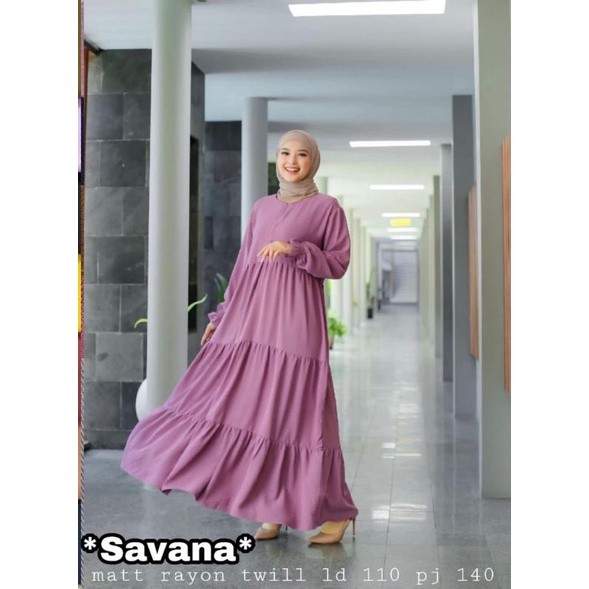 Gamis Savana Dress Muslimah Rayon Twill Gamis Busui Friendly Resleting Depan Ori Poetri Collection