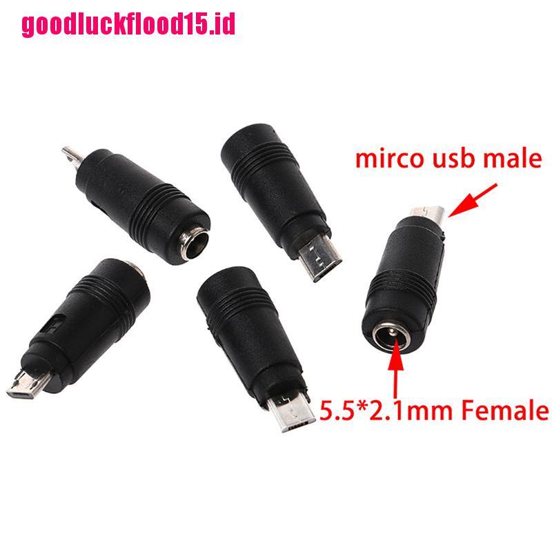 {LUCKID}2Pcs DC 5.5*2.1mm female jack plug to micro USB 5pin male power converter