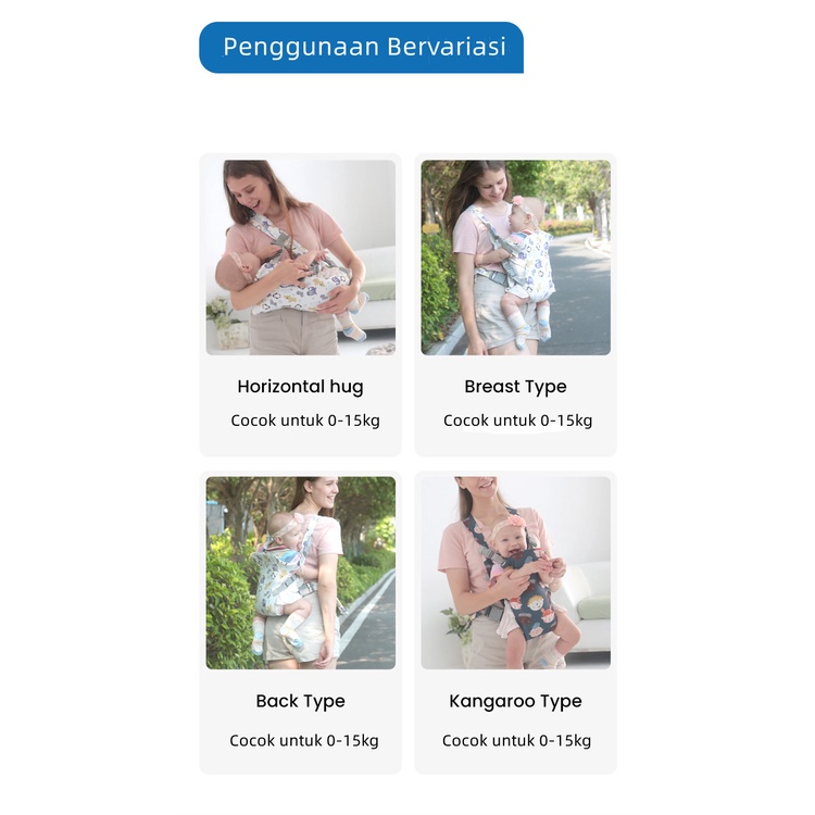 Gendongan Bayi Depan Belakang Baby Carrier Ransel Kain Gendongan Katun Baby Hipseat Motif 4in1 Multifungsi YD01