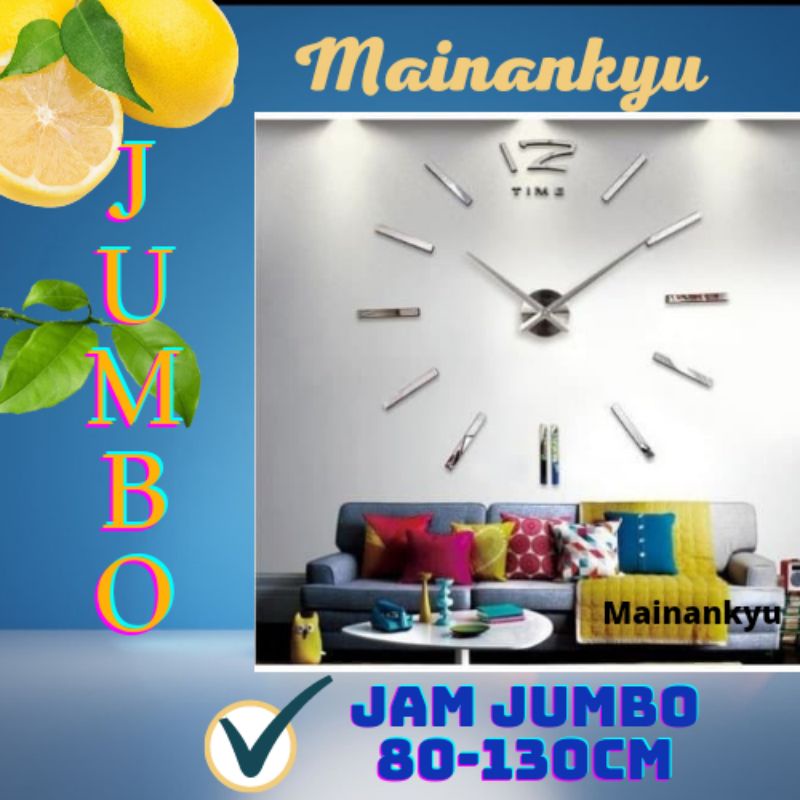 (MAINANKYU) Jam Dinding Besar DIY Giant Wall Clock Quartz Creative Design - DIY-103 - Silver