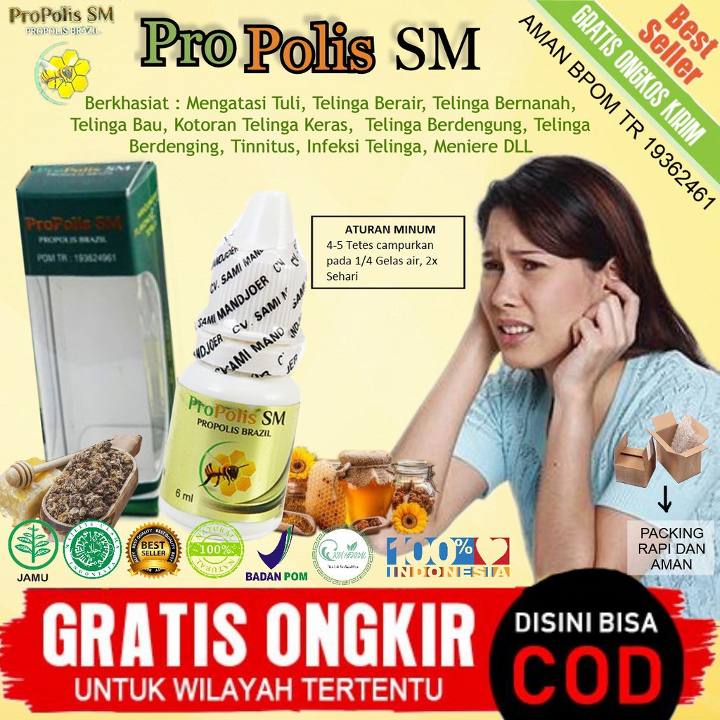 Obat Otitis Media Akut / Obat Radang Telinga Dewasa Dan Anak Tradisional, Herbal Alami ProPolis SM