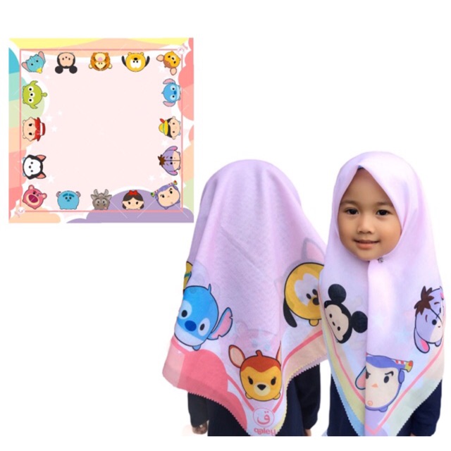 VOAL PRINTING ANAK MOTIF TSUM-TSUM / HIJAB ANAK KARAKTER LUCU / JILBAB ANAK / KERUDUNG ANAK