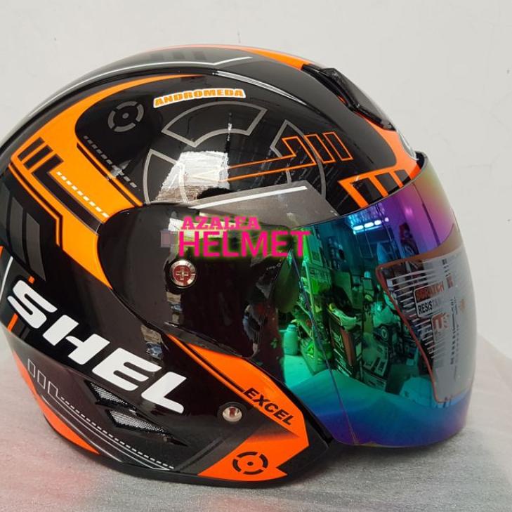 Terbagus.. Helm SHEL EXCEL Motif ANDROMEDA Black Orange