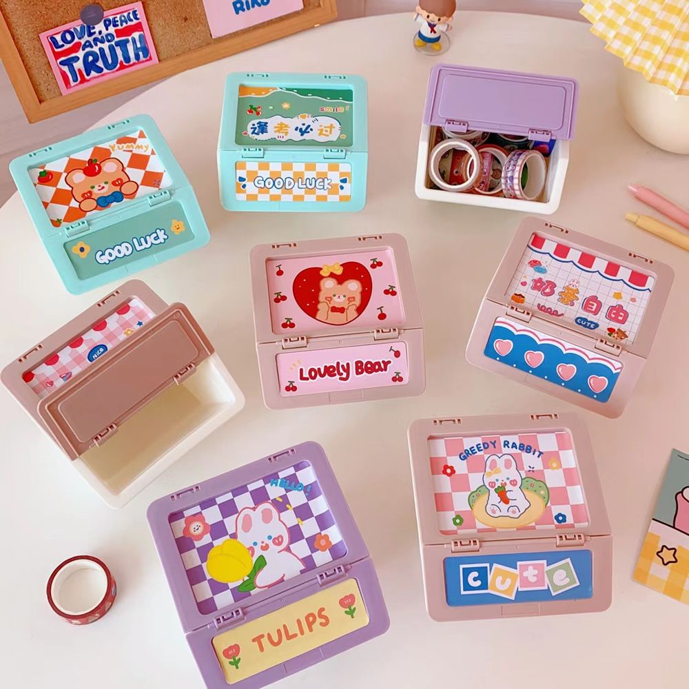 [littlecrab] Tempat Penyimpanan Colorful Box Mini Aesthetic Serbaguna Tape Accessories Dengan Tutup Flip Lipat Stuff Organizer Stackable Stationary Kit