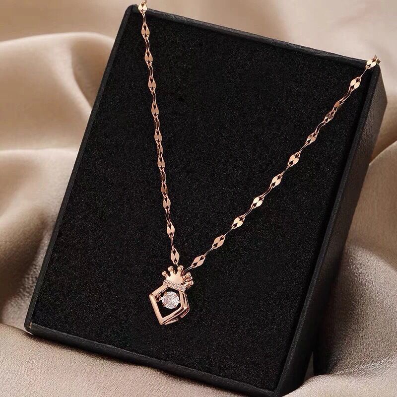 Kalung Titanium Dancing Stone Crown Luxury Wanita Korea
