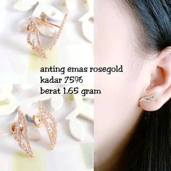 anting emas rosegold kadar 75 persen 1.65 gram